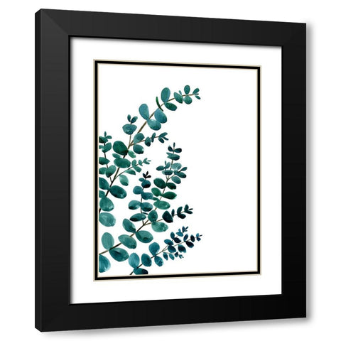 Teal watercolor eucalyptus II Black Modern Wood Framed Art Print with Double Matting by Laiz Blursbyai, Rosana