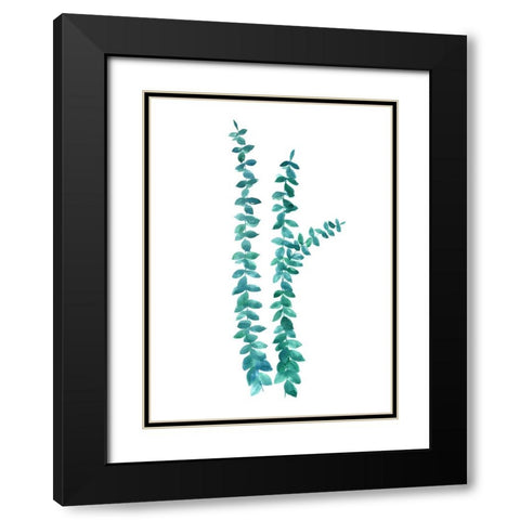 Watercolor eucalyptus branches in teal Black Modern Wood Framed Art Print with Double Matting by Laiz Blursbyai, Rosana
