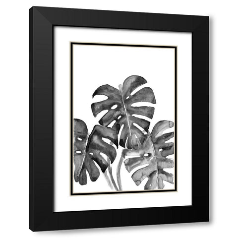 Monstera leaves in loose watercolor bw Black Modern Wood Framed Art Print with Double Matting by Laiz Blursbyai, Rosana