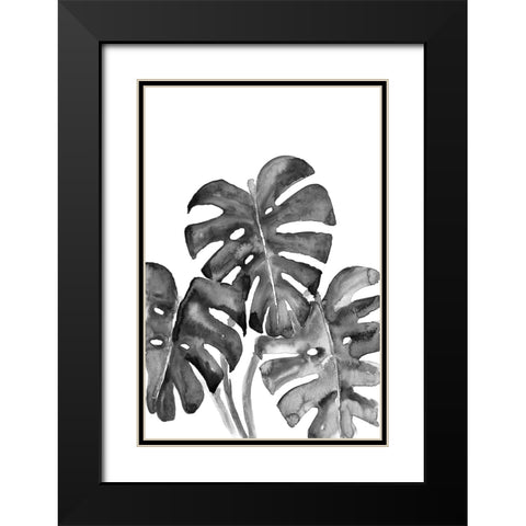 Monstera leaves in loose watercolor bw Black Modern Wood Framed Art Print with Double Matting by Laiz Blursbyai, Rosana