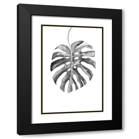 BW monstera leaf Black Modern Wood Framed Art Print with Double Matting by Laiz Blursbyai, Rosana