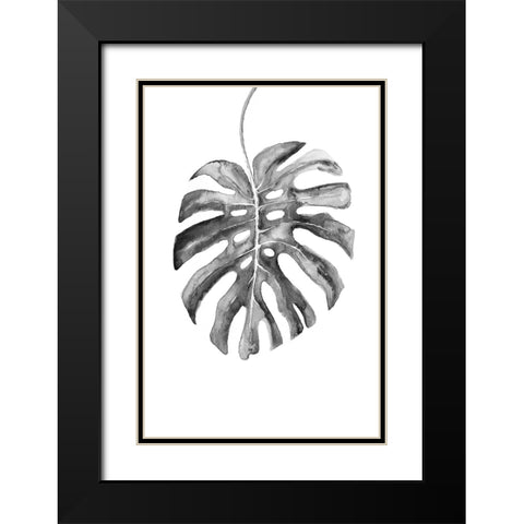 BW monstera leaf Black Modern Wood Framed Art Print with Double Matting by Laiz Blursbyai, Rosana