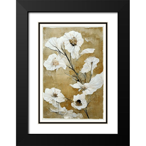 White Dry Flowers Black Modern Wood Framed Art Print with Double Matting by Treechild