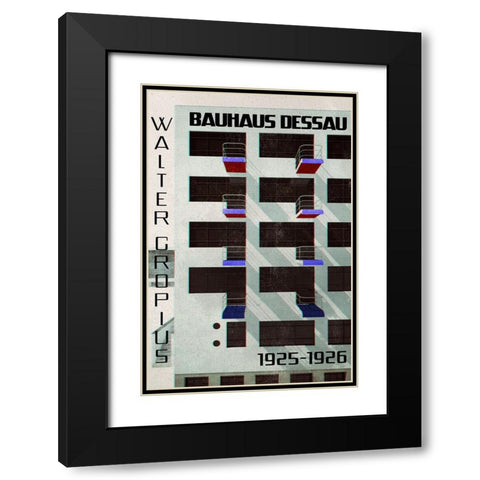 Bauhaus Dessau architecture in vintage magazine style IV Black Modern Wood Framed Art Print with Double Matting by Laiz Blursbyai, Rosana