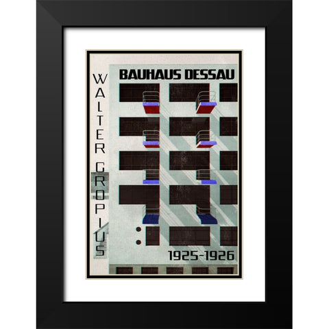 Bauhaus Dessau architecture in vintage magazine style IV Black Modern Wood Framed Art Print with Double Matting by Laiz Blursbyai, Rosana