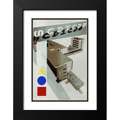 Bauhaus Dessau architecture in vintage magazine style III Black Modern Wood Framed Art Print with Double Matting by Blursbyai, Rosana Laiz