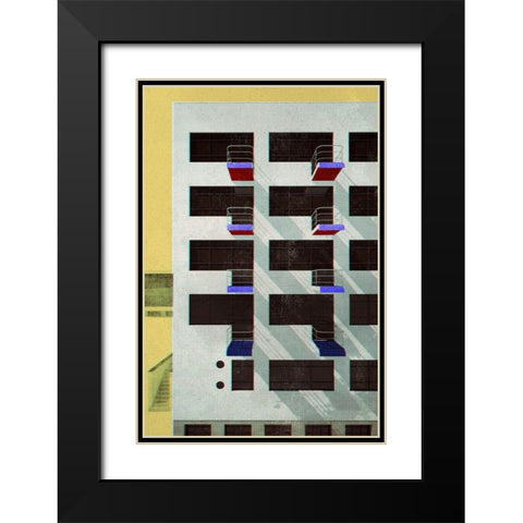 Bauhaus Dessau architecture in vintage magazine style V Black Modern Wood Framed Art Print with Double Matting by Laiz Blursbyai, Rosana