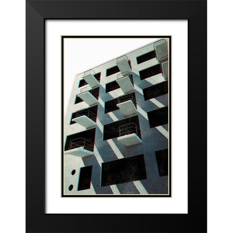Bauhaus Dessau architecture in vintage magazine style VI Black Modern Wood Framed Art Print with Double Matting by Laiz Blursbyai, Rosana