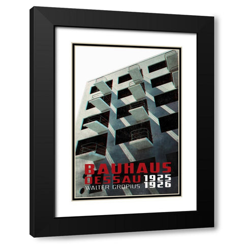 Bauhaus Dessau architecture in vintage magazine style VII Black Modern Wood Framed Art Print with Double Matting by Laiz Blursbyai, Rosana