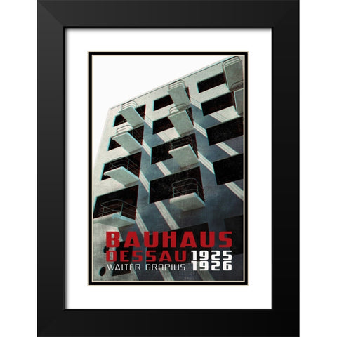 Bauhaus Dessau architecture in vintage magazine style VII Black Modern Wood Framed Art Print with Double Matting by Laiz Blursbyai, Rosana