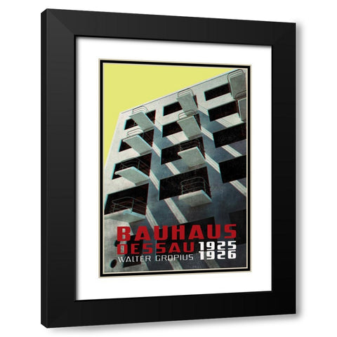 Bauhaus Dessau architecture in vintage magazine style VIII Black Modern Wood Framed Art Print with Double Matting by Laiz Blursbyai, Rosana