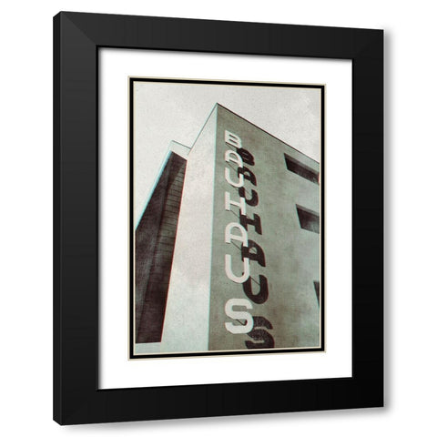 Bauhaus Dessau architecture in vintage magazine style I Black Modern Wood Framed Art Print with Double Matting by Laiz Blursbyai, Rosana