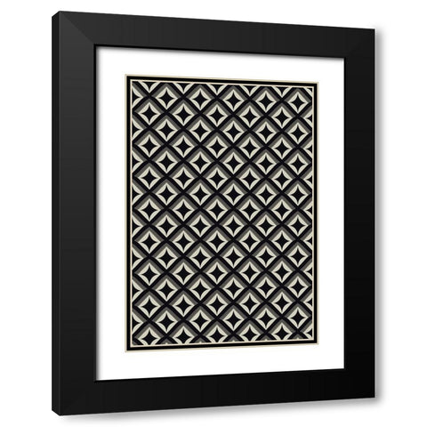 Black And White Tile Pattern Black Modern Wood Framed Art Print with Double Matting by Treechild