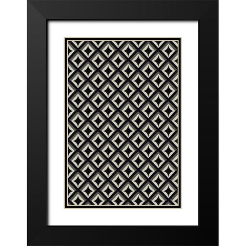 Black And White Tile Pattern Black Modern Wood Framed Art Print with Double Matting by Treechild