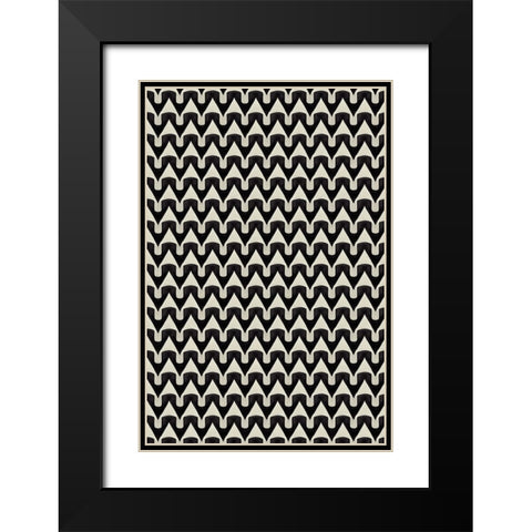 Black And White Zig Zag Pattern Black Modern Wood Framed Art Print with Double Matting by Treechild