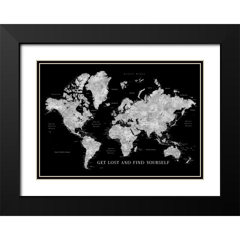 Baibah world map with cities - get lost Black Modern Wood Framed Art Print with Double Matting by Laiz Blursbyai, Rosana