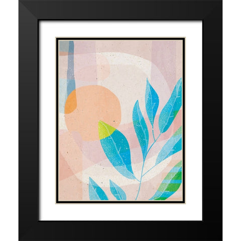 Blue Leaves Black Modern Wood Framed Art Print with Double Matting by Demir, Aylin