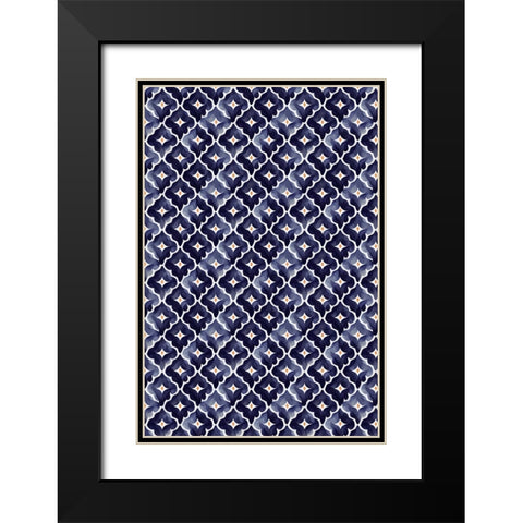 Blue Aquarell Tile Pattern Black Modern Wood Framed Art Print with Double Matting by Treechild