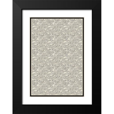Abstract Lines Pattern Black Modern Wood Framed Art Print with Double Matting by Treechild