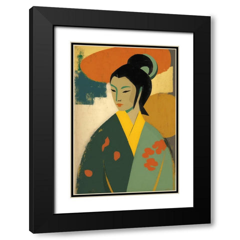 Geisha Black Modern Wood Framed Art Print with Double Matting by Treechild