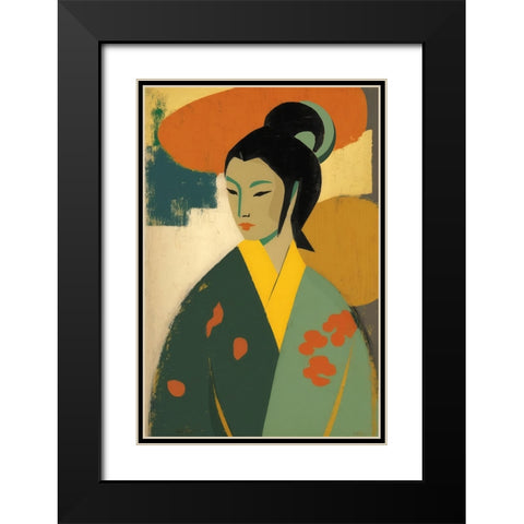 Geisha Black Modern Wood Framed Art Print with Double Matting by Treechild