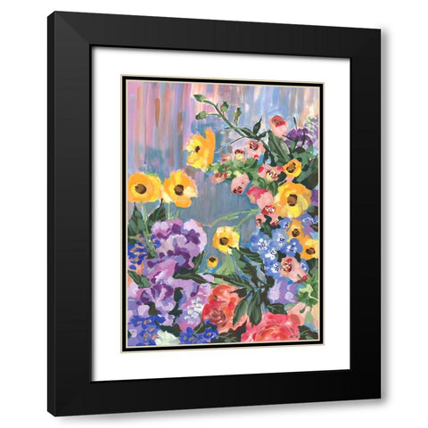 Retro Floral Bouquet Black Modern Wood Framed Art Print with Double Matting by Zwara, Ania