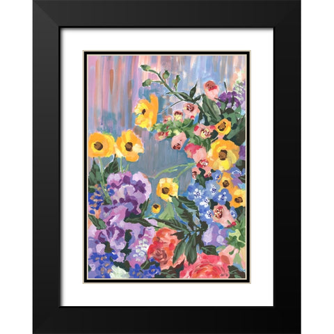 Retro Floral Bouquet Black Modern Wood Framed Art Print with Double Matting by Zwara, Ania