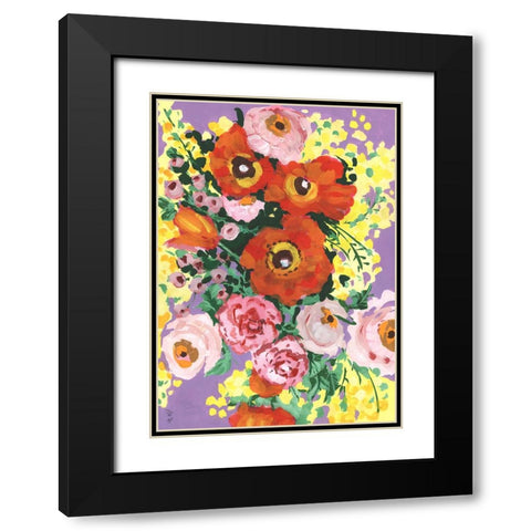 Red And Pink Bouquet On Violet Black Modern Wood Framed Art Print with Double Matting by Zwara, Ania