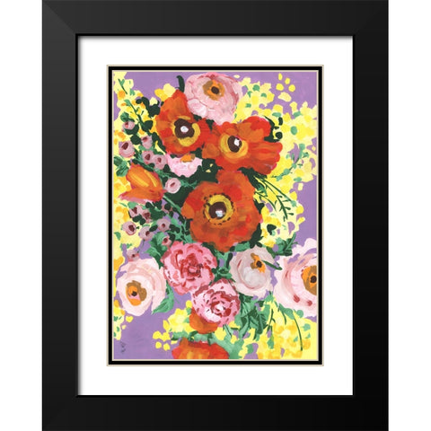 Red And Pink Bouquet On Violet Black Modern Wood Framed Art Print with Double Matting by Zwara, Ania