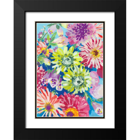 Lime Asters Black Modern Wood Framed Art Print with Double Matting by Zwara, Ania