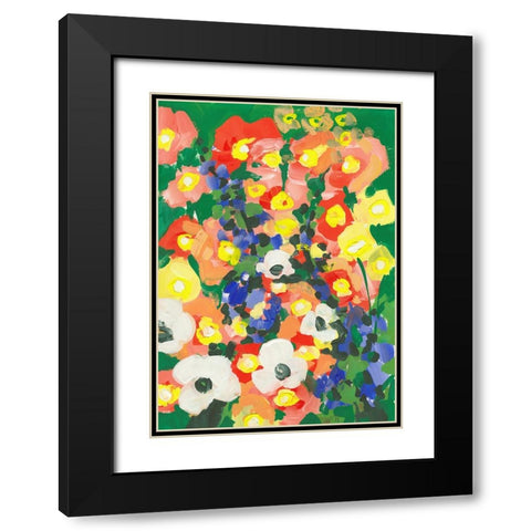 Big White Flower With Blue Bells Black Modern Wood Framed Art Print with Double Matting by Zwara, Ania
