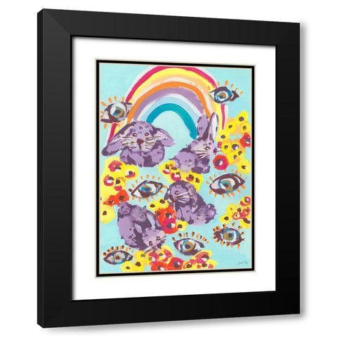 Violet Bunnies Having Fun Black Modern Wood Framed Art Print with Double Matting by Zwara, Ania