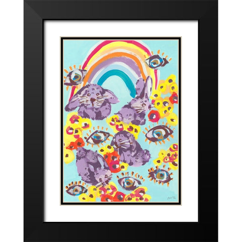 Violet Bunnies Having Fun Black Modern Wood Framed Art Print with Double Matting by Zwara, Ania