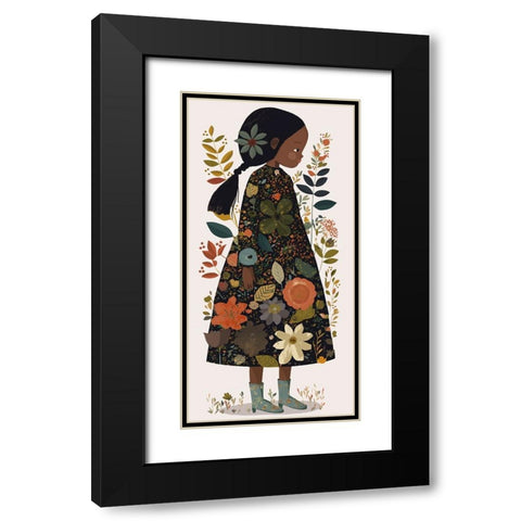Little Flower Girl Black Modern Wood Framed Art Print with Double Matting by Treechild