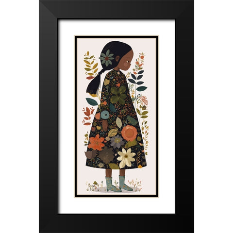Little Flower Girl Black Modern Wood Framed Art Print with Double Matting by Treechild
