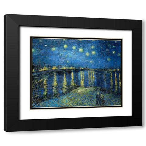 The Starry Night Over The Rhone Black Modern Wood Framed Art Print with Double Matting by Pictufy