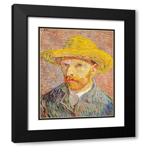 Self Portrait With Straw Hat Black Modern Wood Framed Art Print with Double Matting by Pictufy