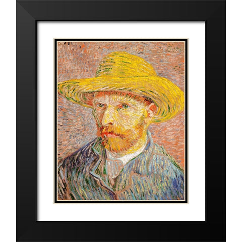 Self Portrait With Straw Hat Black Modern Wood Framed Art Print with Double Matting by Pictufy