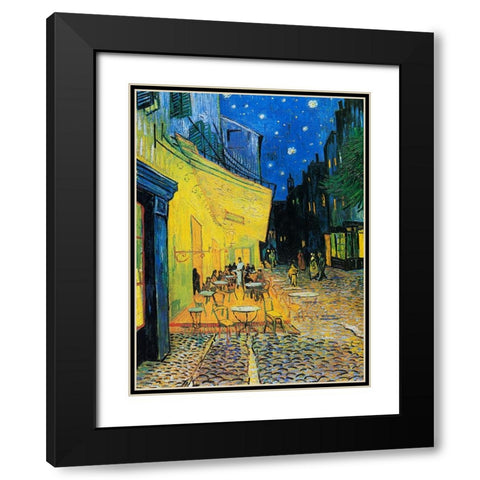CafAc Terrace At Night Black Modern Wood Framed Art Print with Double Matting by Pictufy