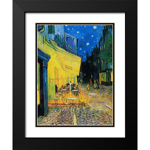 CafAc Terrace At Night Black Modern Wood Framed Art Print with Double Matting by Pictufy