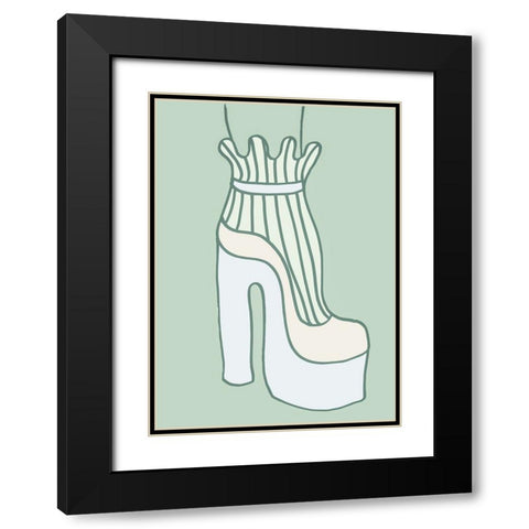 Shoe Green Black Modern Wood Framed Art Print with Double Matting by Pictufy Studio