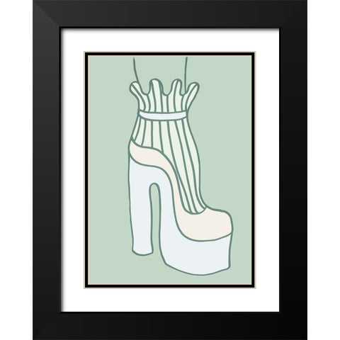 Shoe Green Black Modern Wood Framed Art Print with Double Matting by Pictufy Studio