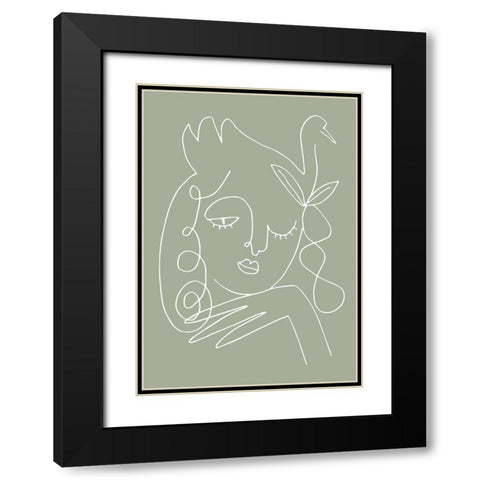Woman Green Black Modern Wood Framed Art Print with Double Matting by Pictufy Studio II