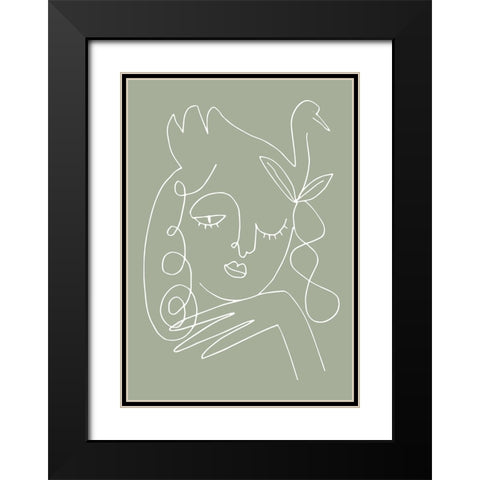 Woman Green Black Modern Wood Framed Art Print with Double Matting by Pictufy Studio II