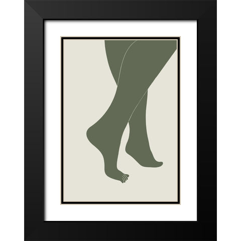 Tip Toe Green Black Modern Wood Framed Art Print with Double Matting by Pictufy Studio II