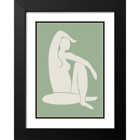 Figure Matisse Style Green Black Modern Wood Framed Art Print with Double Matting by Pictufy Studio II
