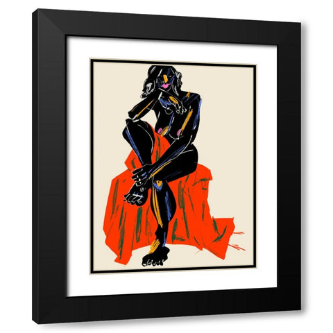 Woman Resting Her Chin On Her Hand Dark Black Modern Wood Framed Art Print with Double Matting by Gulina, Francesco