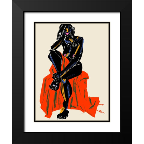 Woman Resting Her Chin On Her Hand Dark Black Modern Wood Framed Art Print with Double Matting by Gulina, Francesco