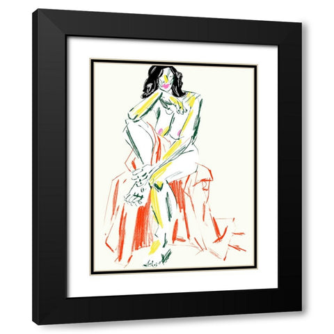 Woman Resting Her Chin On Her Hand Black Modern Wood Framed Art Print with Double Matting by Gulina, Francesco