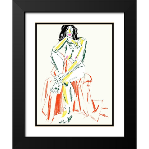 Woman Resting Her Chin On Her Hand Black Modern Wood Framed Art Print with Double Matting by Gulina, Francesco